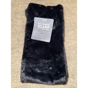 Sprigs Faux Fur Pull Through Scarf With Secret Pocket Black New‎ Very Soft